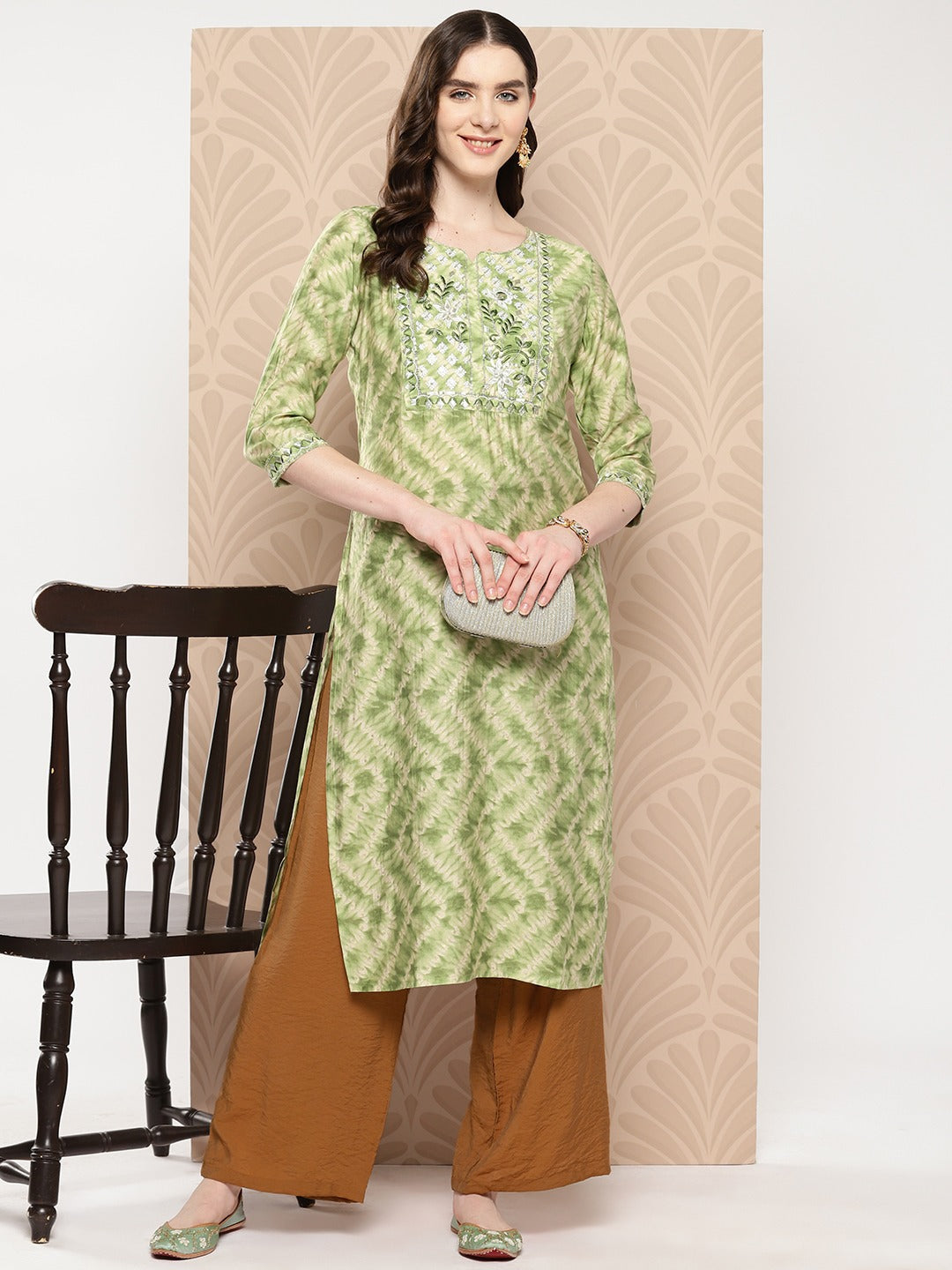 Floral Embroidered Sequined Kurta-Indiakreations-JS9971KURGRS