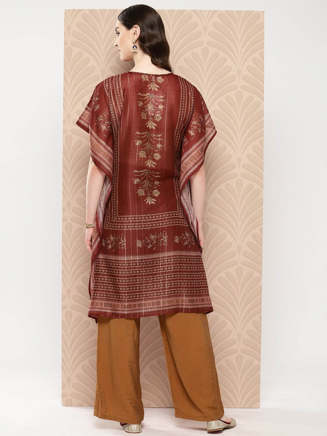 Floral Printed Flared Sleeves Kaftan Kurta-Indiakreations-JS1459KFTMRS