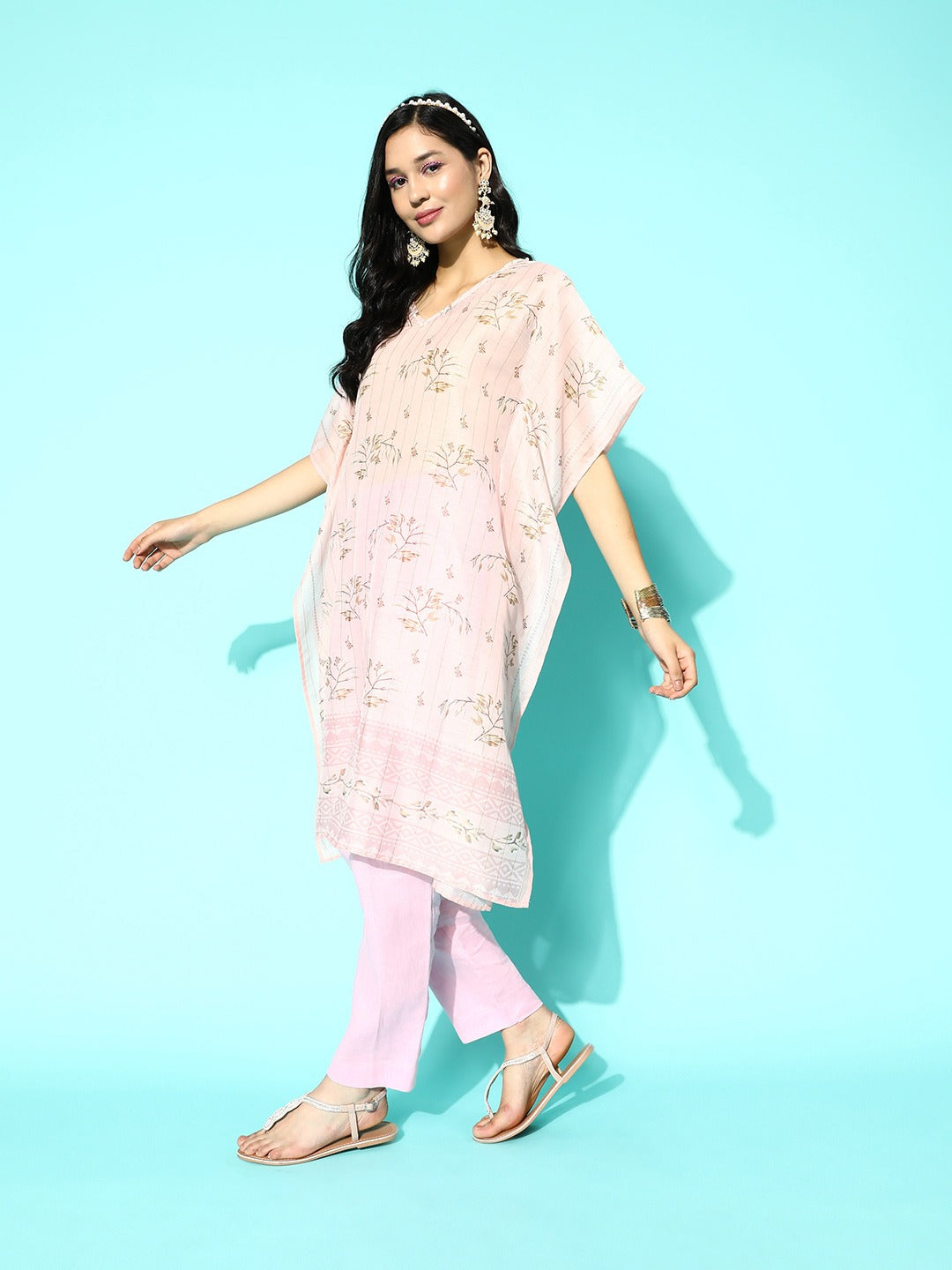 Floral Printed Kaftan Kurta-Indiakreations-JS1250KFTPKS