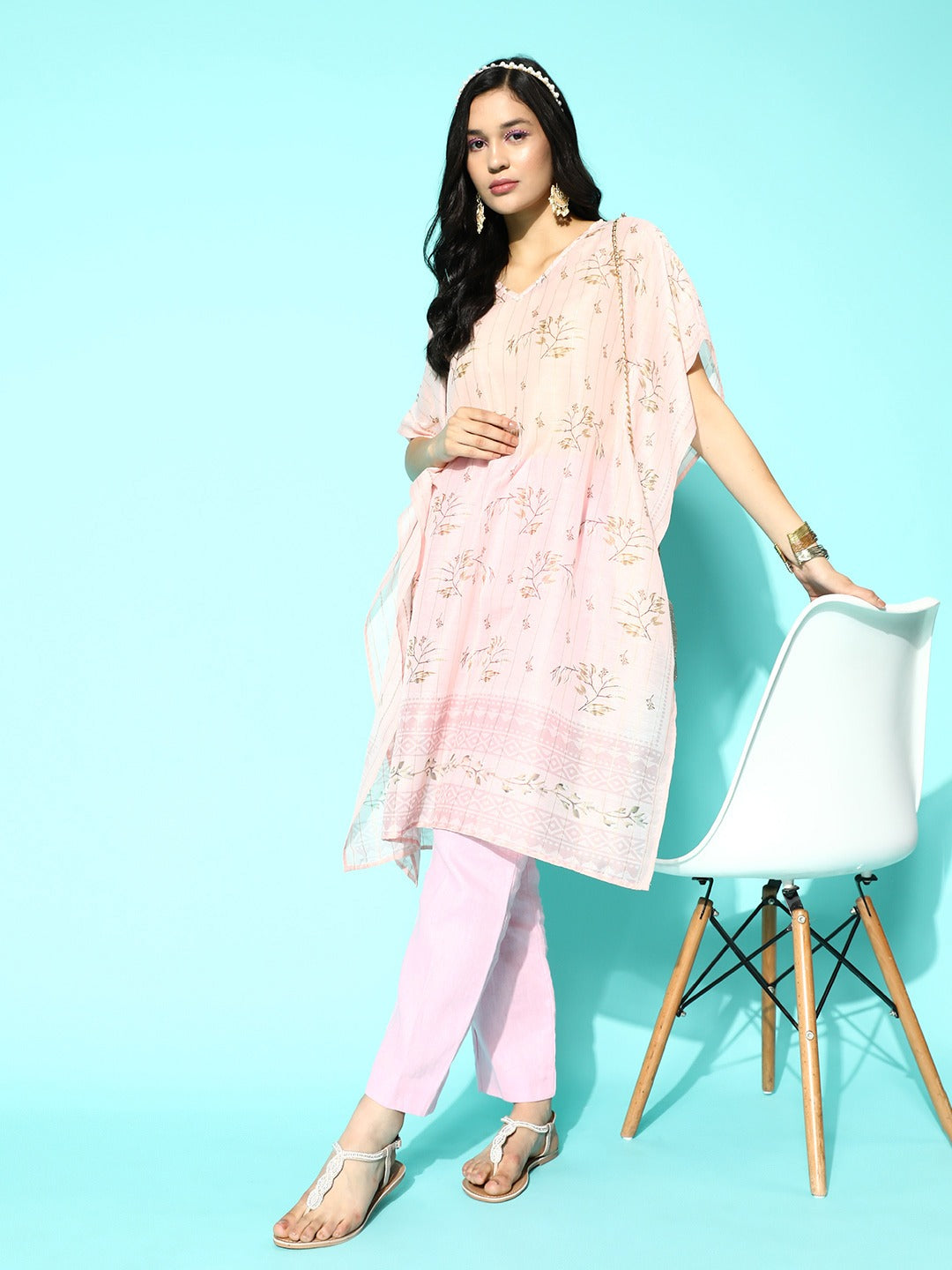 Floral Printed Kaftan Kurta-Indiakreations-JS1250KFTPKS