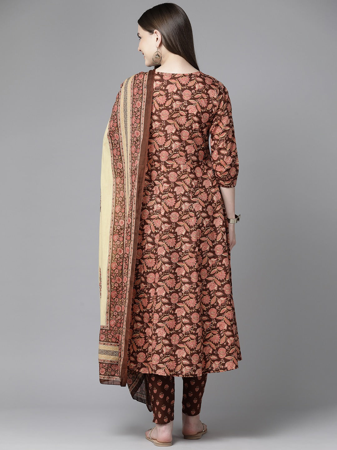 Floral Printed Regular Sequined Pure Cotton Kurta with Trousers & Dupatta-Indiakreations-JS1563SKDBRS