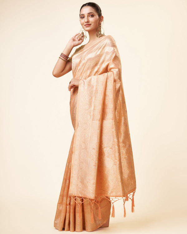 Women's Woven Saree With Blouse Set-Peach - Sweet Smile