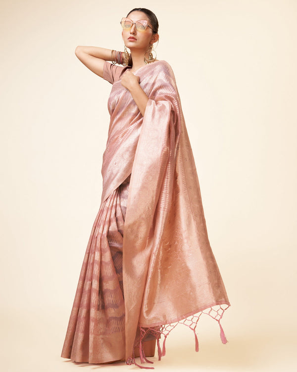 Women's Woven Saree With Blouse Set-Pink - Sweet Smile