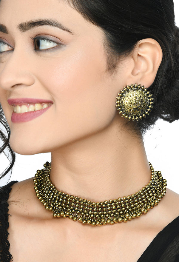 Indiakreations Golden Colour Chokar Necklace with Tops Jkms_100