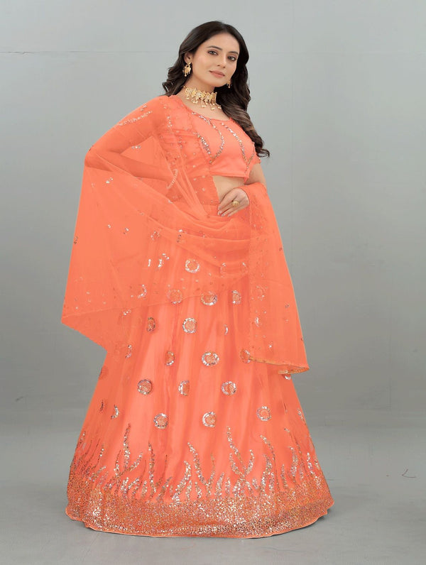 Women's Orange color Semi-Stitched  Lehenga Choli with Dupatta - Embro Vision