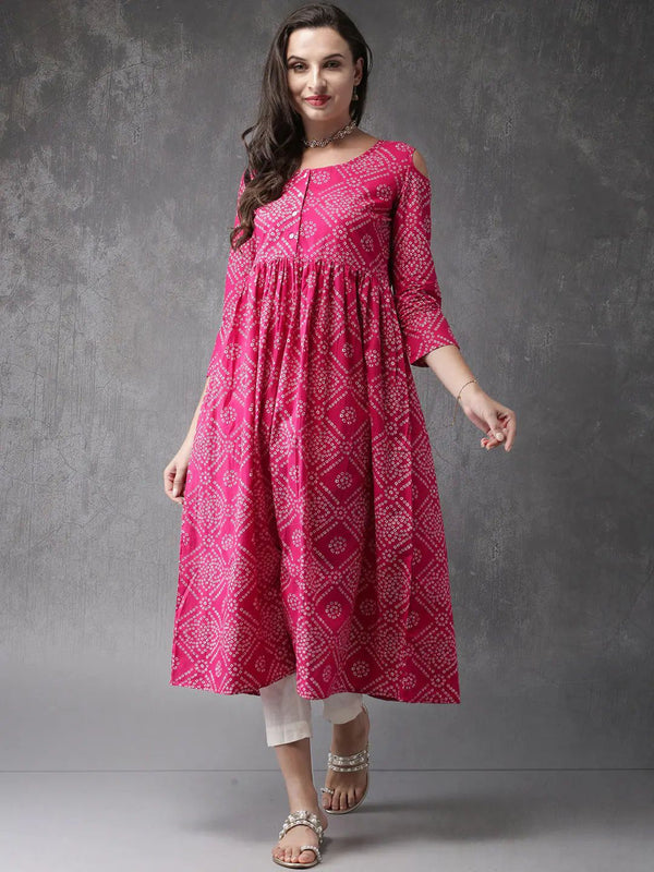 Women's Pink Color Cotton Kurtas Kurtis & Tunics - Vamika