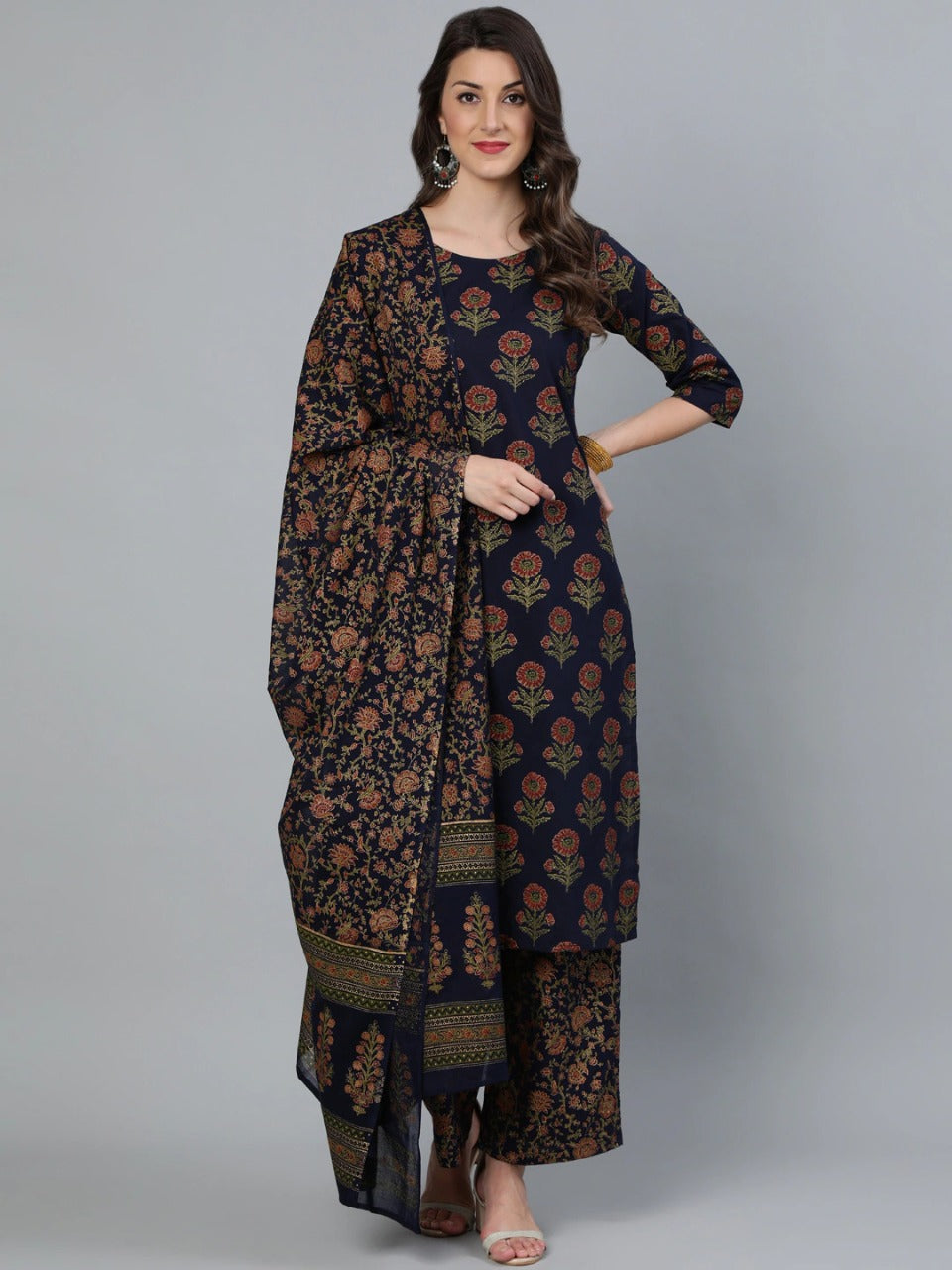 Women's Printed Rayon Navy Blue Party Wear/Casual Wear Kurta Set/Suit - Vamika