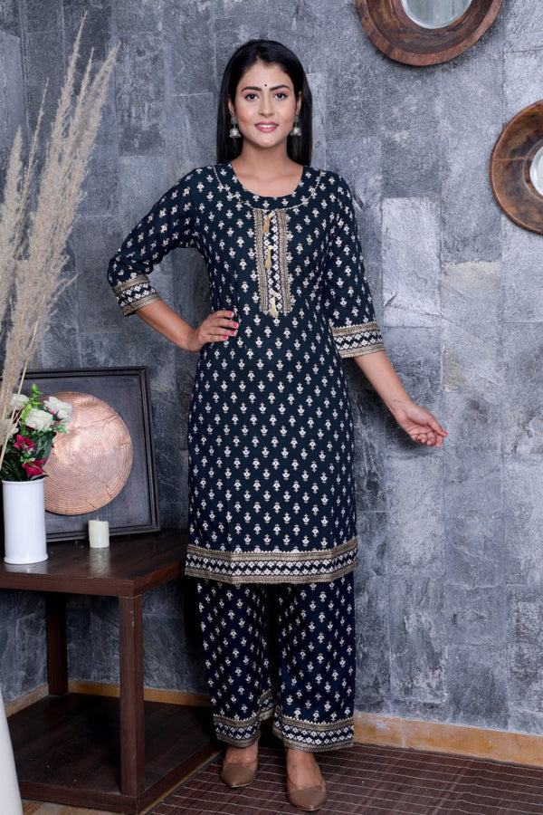 Women's Navy Blue Gota Patti Work Rayon Party Wear/Casual Wear Kurta Set/Suit- Vamika