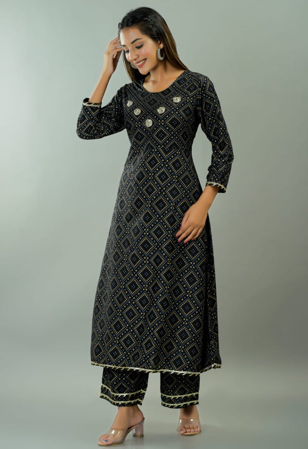 Women's Black Lace Work Rayon Party Wear/Casual Wear Kurta Set/Suit- Vamika