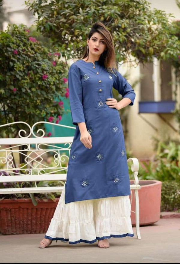 Women's Blue Emboidery Rayon Party Wear/Casual Wear Kurta Set/Suit- Vamika