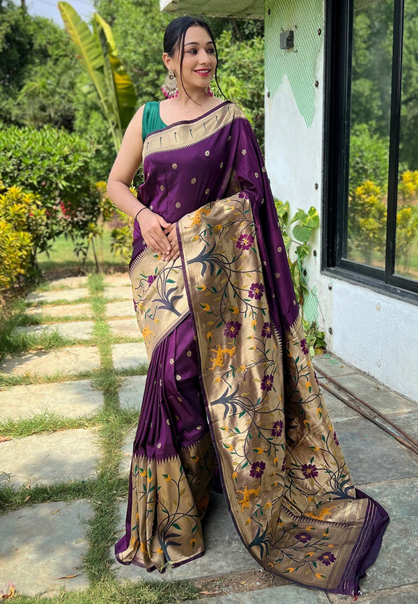 Women's Magenta Paithani Big Border Saree - Tasarika