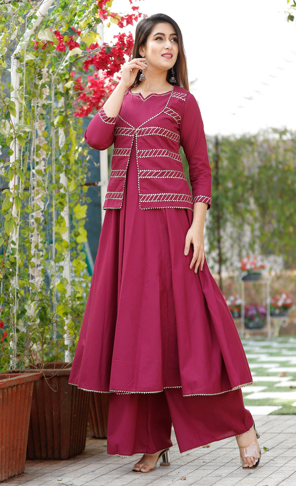 Women's Purple Solid Anarkali Set With Jacket - Geeta Fashion