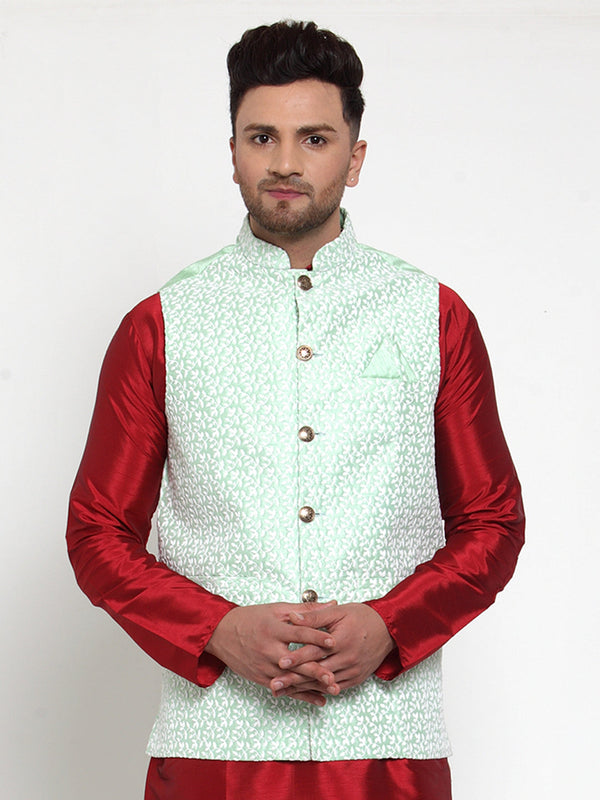 Jashvi Men's Green Embroidered Nehru Jacket