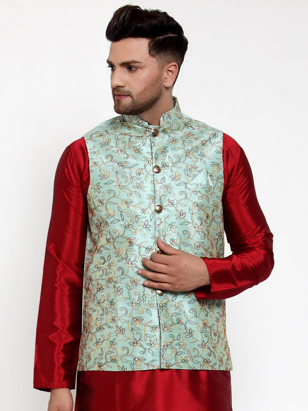 Jashvi Men's Blue Embroidered Nehru Jacket