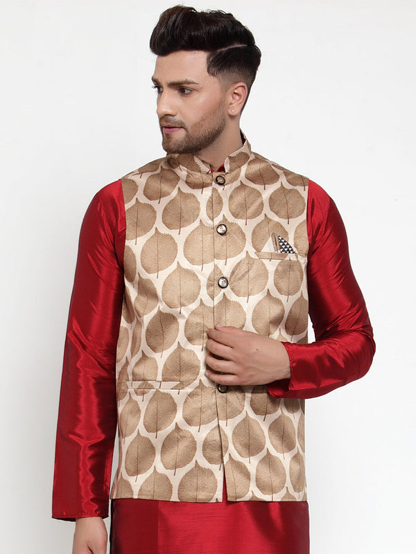 Jashvi Men's Brown Printed Nehru Jacket