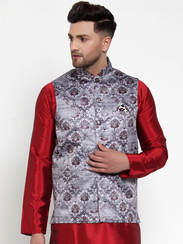 Jashvi Men's Purple Printed Nehru Jacket