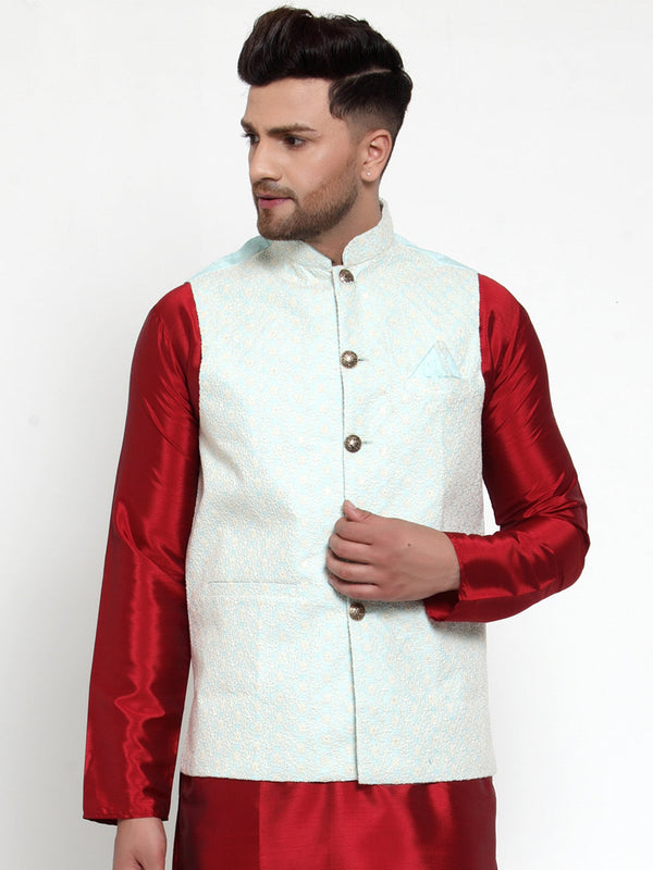 Jashvi Men's Blue Embroidered Nehru Jacket