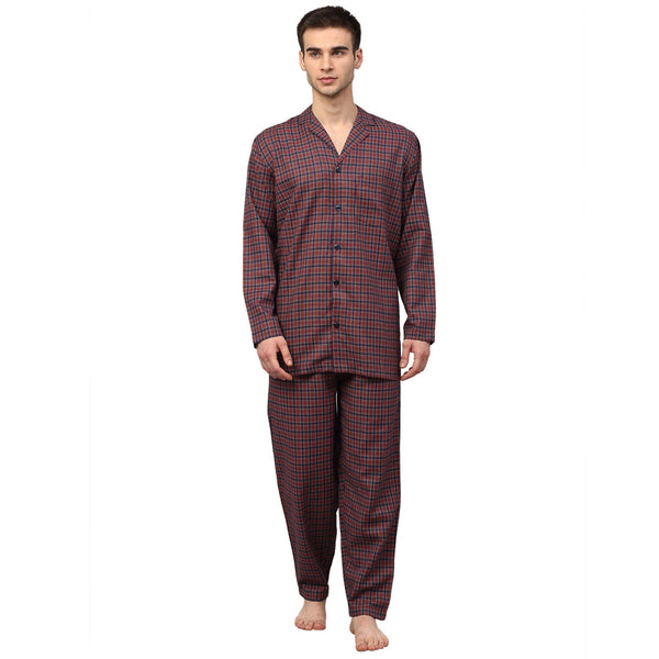 Men's Maroon Checked Night Suits ( GNS 001Maroon ) - Jainish