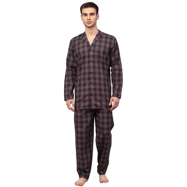 Men's Orange Checked Night Suits ( GNS 001Orange-Blue ) - Jainish