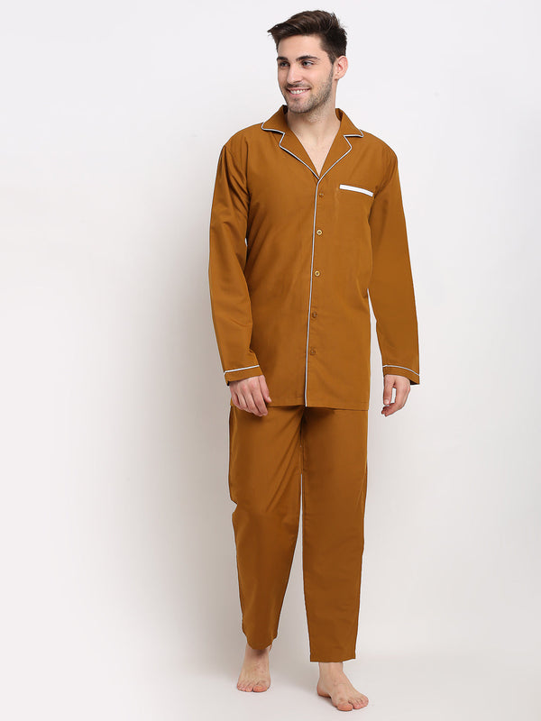 Men's Mustard Cotton Solid Night Suits ( GNS 003Mustard ) - Jainish