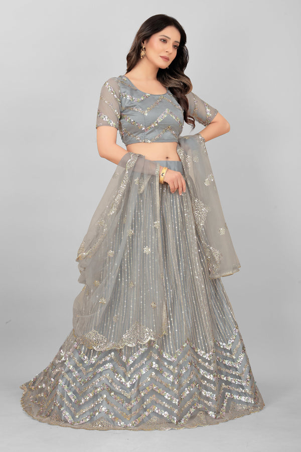 Women's Grey color Semi-Stitched  Lehenga Choli with Dupatta - Embro Vision