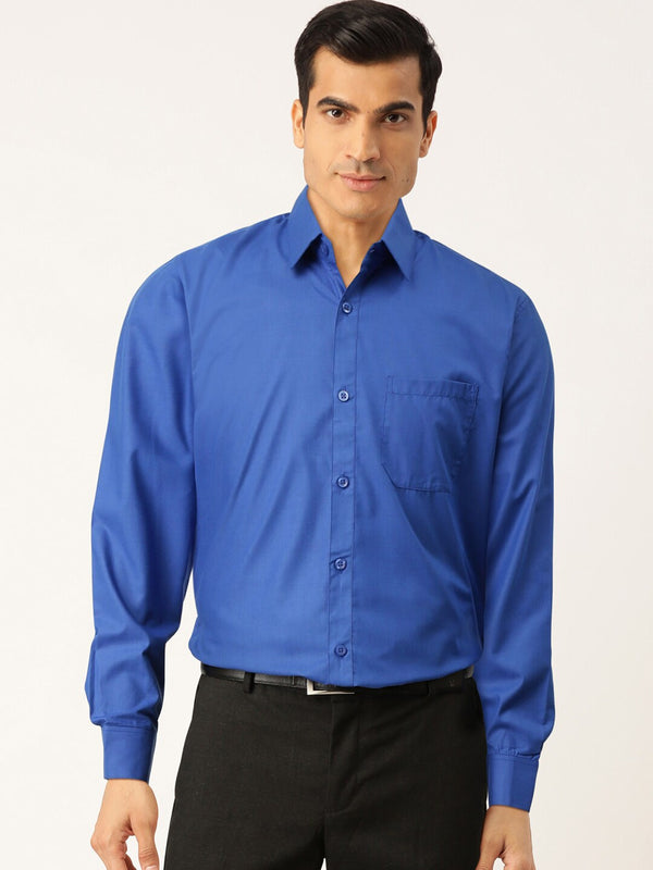 Men's Cotton Solid Royal Blue Formal Shirt's ( SF 361Royal ) - Jainish