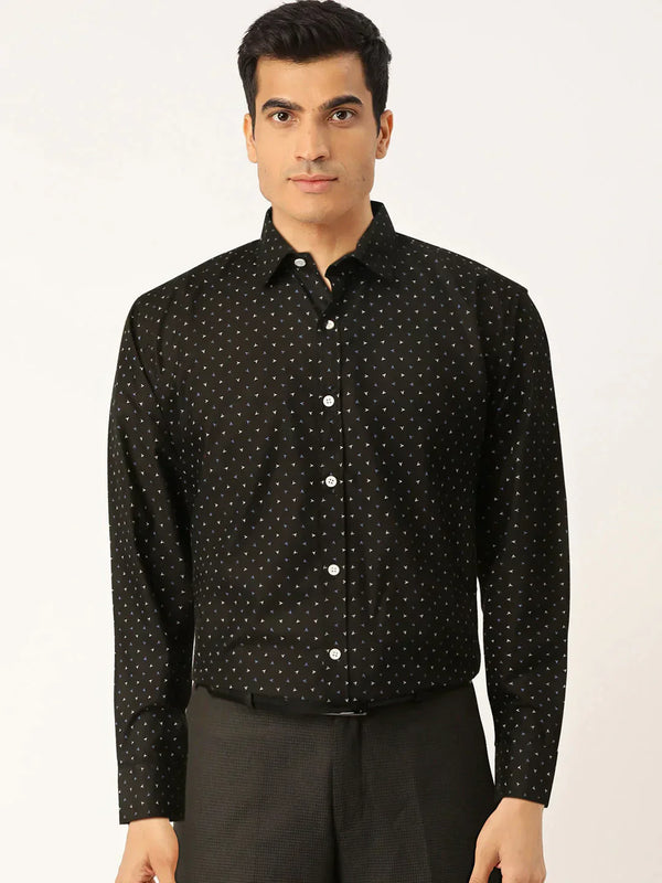 Men's Black Cotton Printed Formal Shirts - Taantav