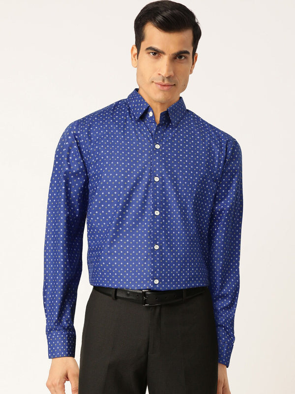 Jashvi Blue Men's Cotton Printed Formal Shirts