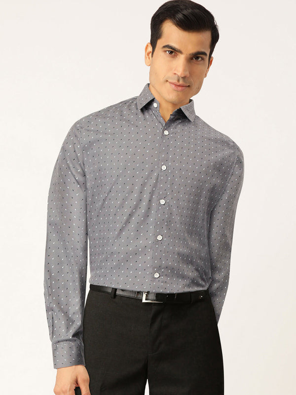 Jashvi Grey Men's Cotton Printed Formal Shirts