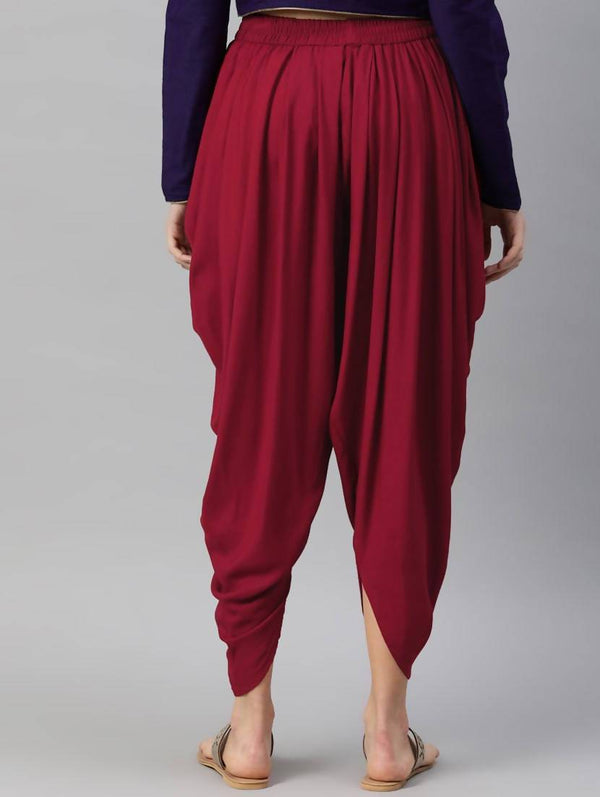 Women's Maroon Viscose Rayon Dhoti Pant - Cheera