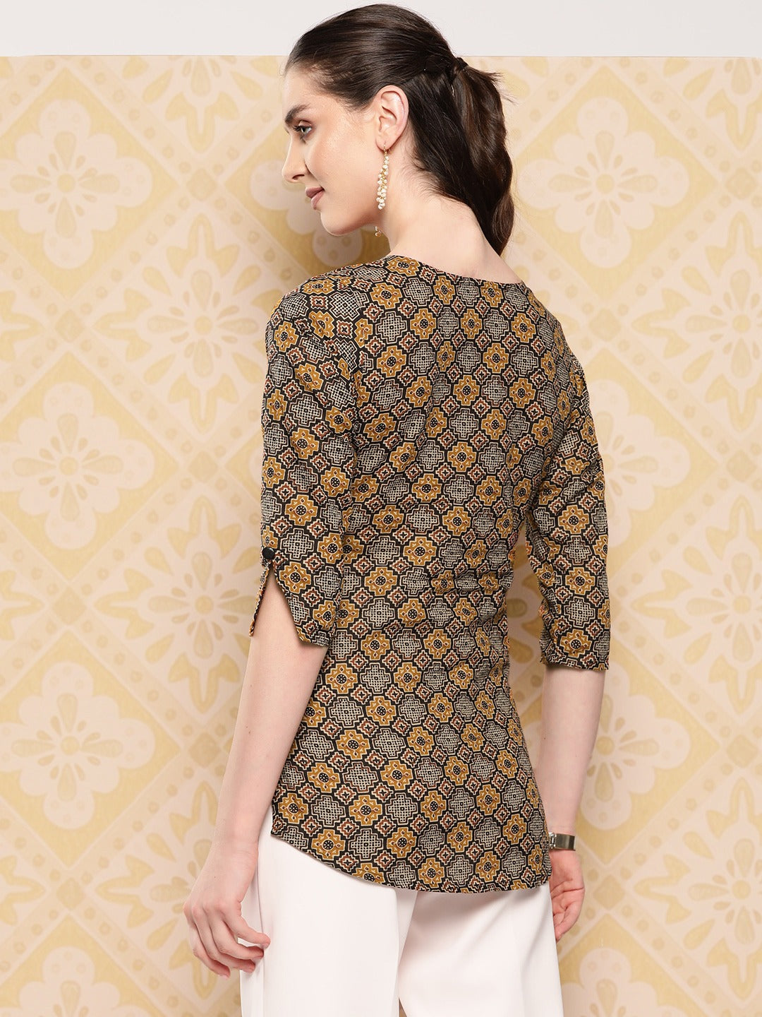 Geometric Printed Pure Cotton Ethnic Tunic-Indiakreations-JS1420TOPBRS