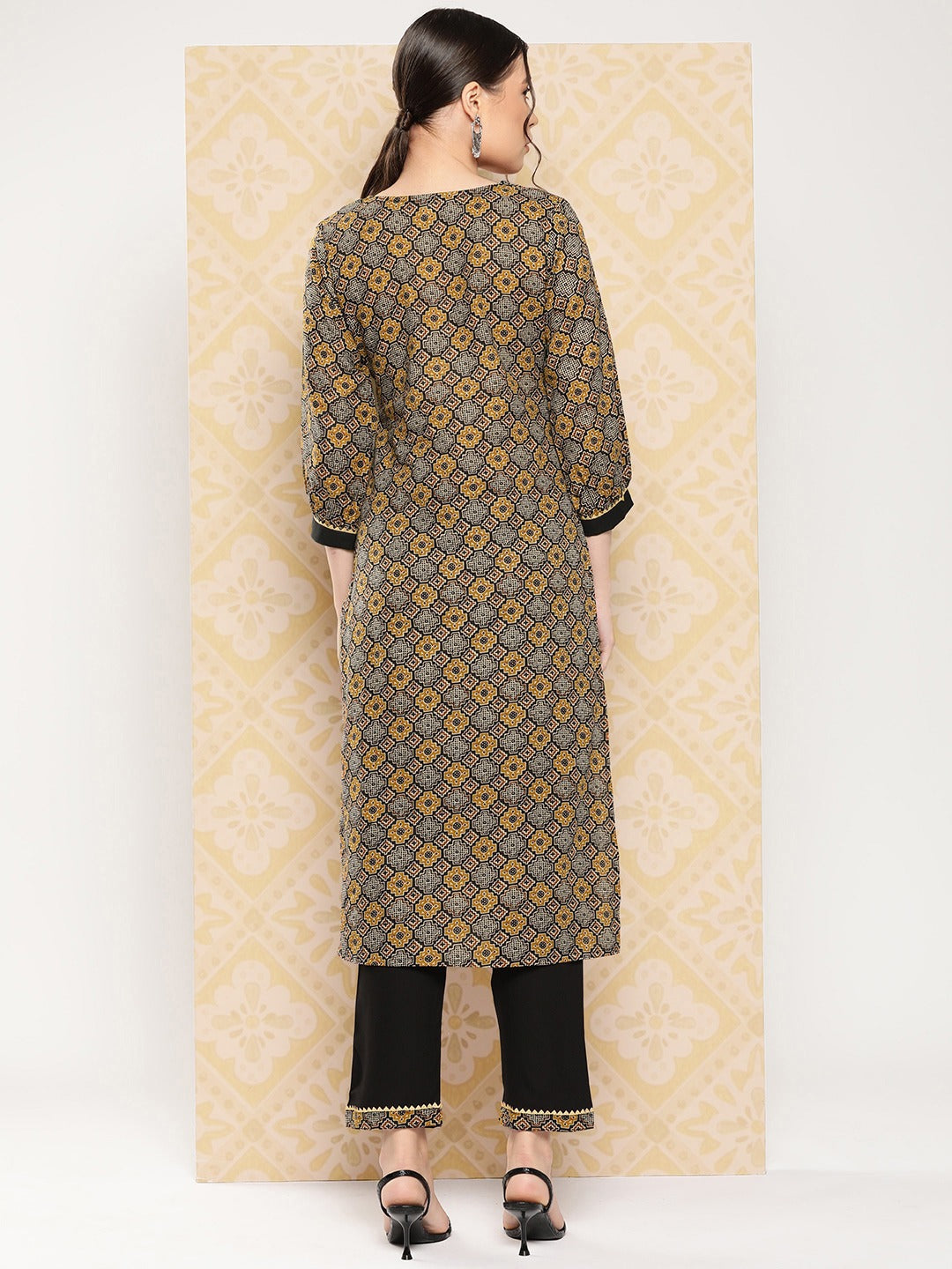 Geometric Printed Regular Pure Cotton Kurta with Trousers-Indiakreations-JS1400SETBRS