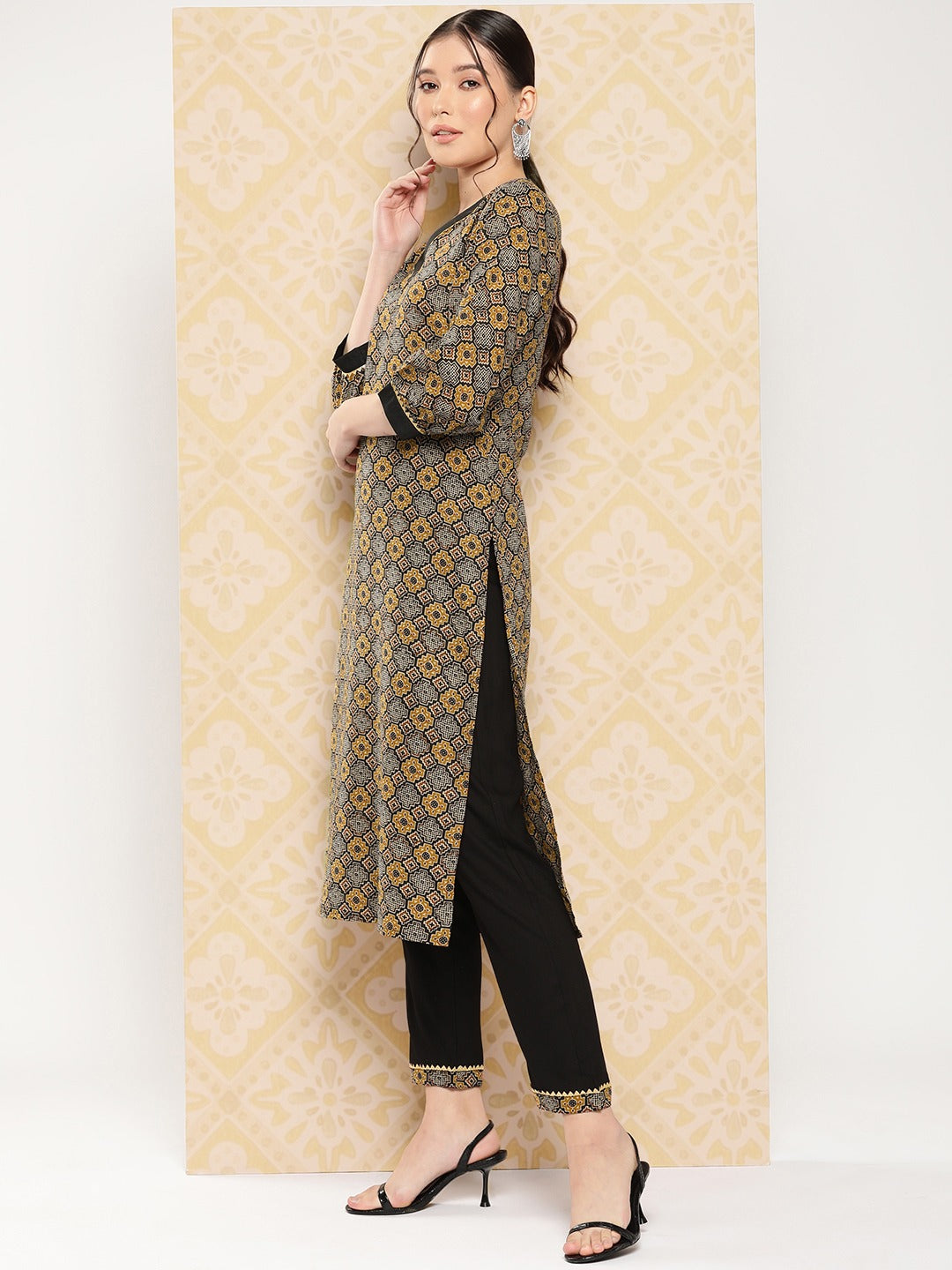 Geometric Printed Regular Pure Cotton Kurta with Trousers-Indiakreations-JS1400SETBRS