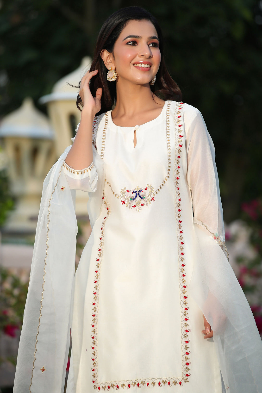 Women's  Gulmohar Chanderi Embroidered Suit Set - Gillori