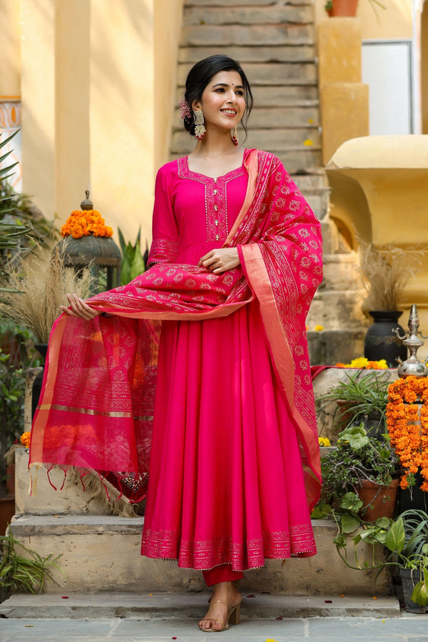 Women's Rani Pink Flared Suit Set-Gillori