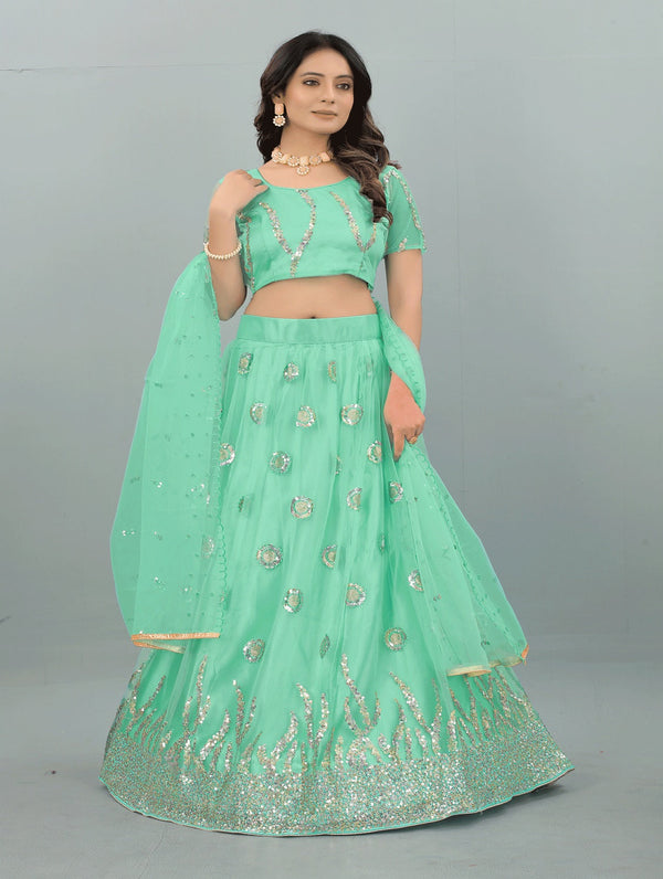 Women's Green color Semi-Stitched  Lehenga Choli with Dupatta - Embro Vision