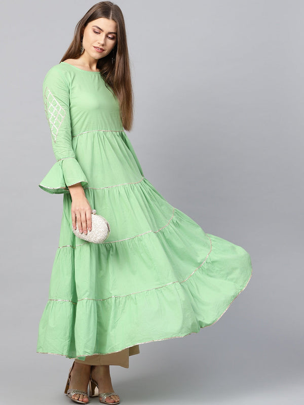 Green A-Line Gota Patti Kurta-Indiakreations-JS7121KURGRS