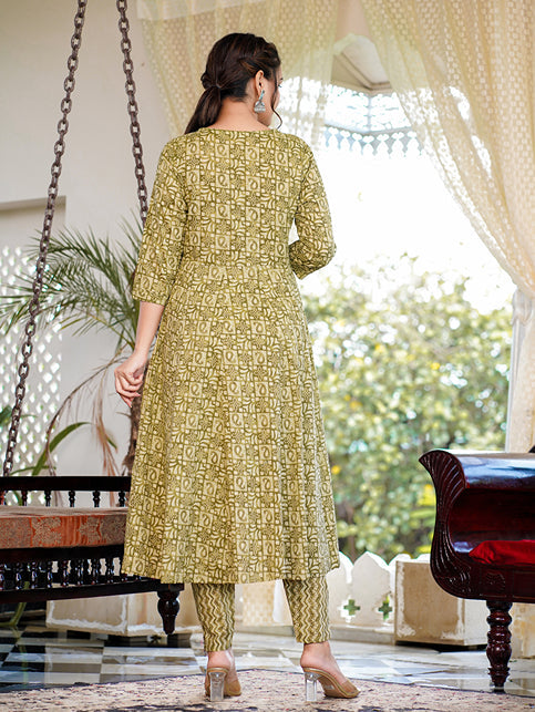 Green Ethnic Motifs Printed Regular Thread Work Pure Cotton Kurta with Trousers & With Dupatta-Indiakreations-JS1620SKDGRS