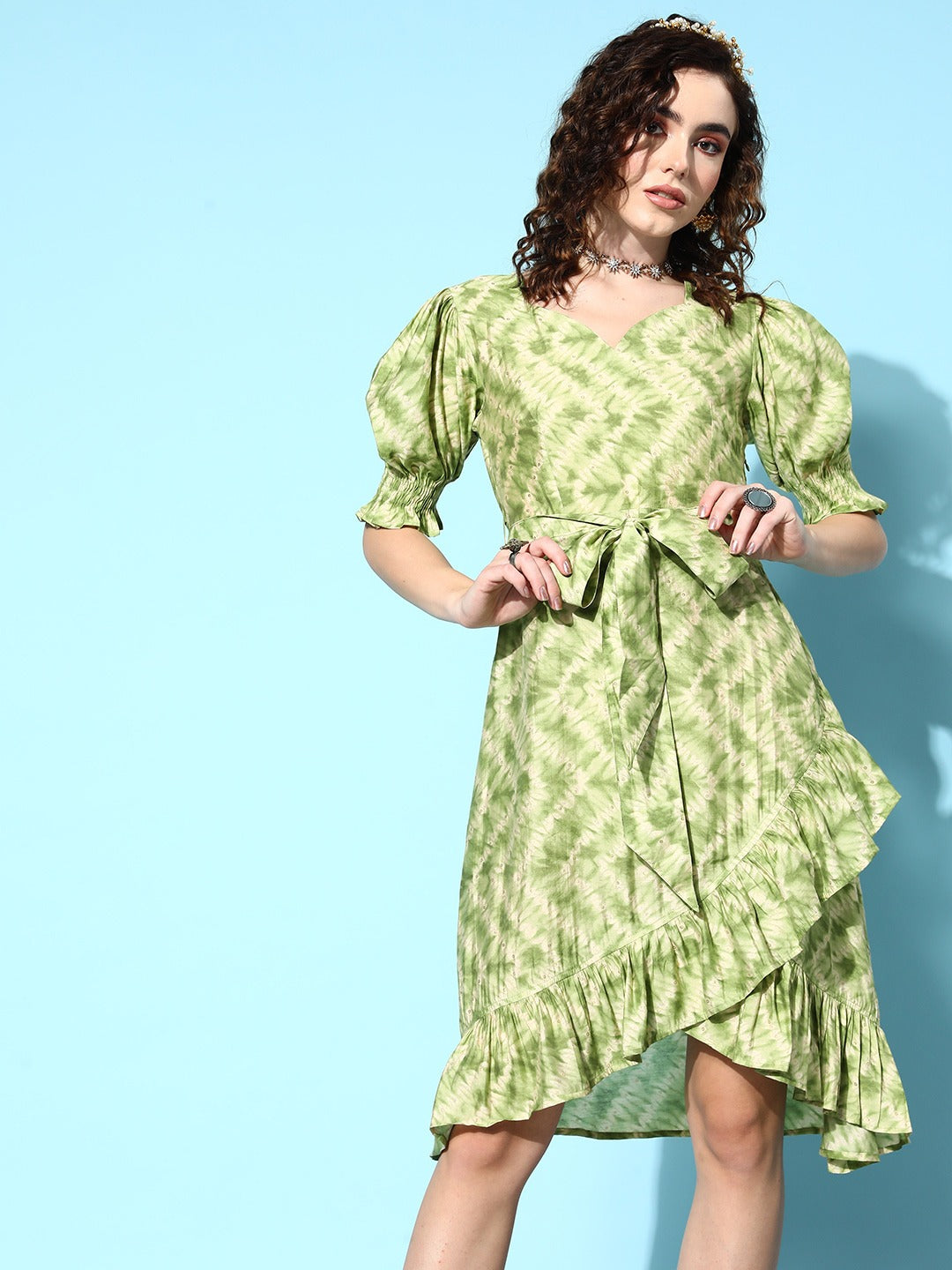 Green Midi Dress-Indiakreations-JS8143DRSGRXS