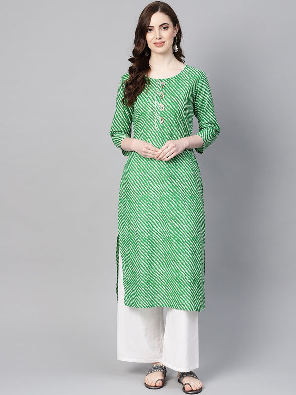 Green & Off-White Leheriya Kurta-Indiakreations-JSYUFEKSET636GRS