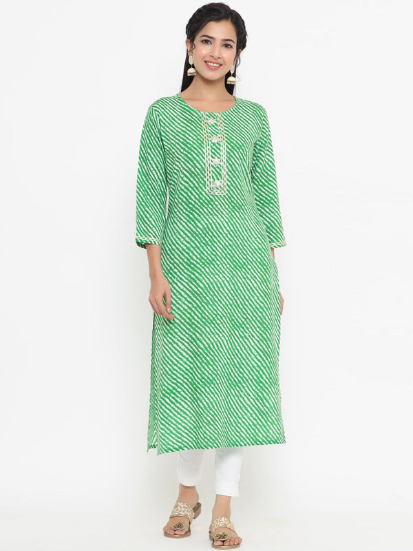 Green Printed Kurta-Indiakreations-JS9763KURGRS