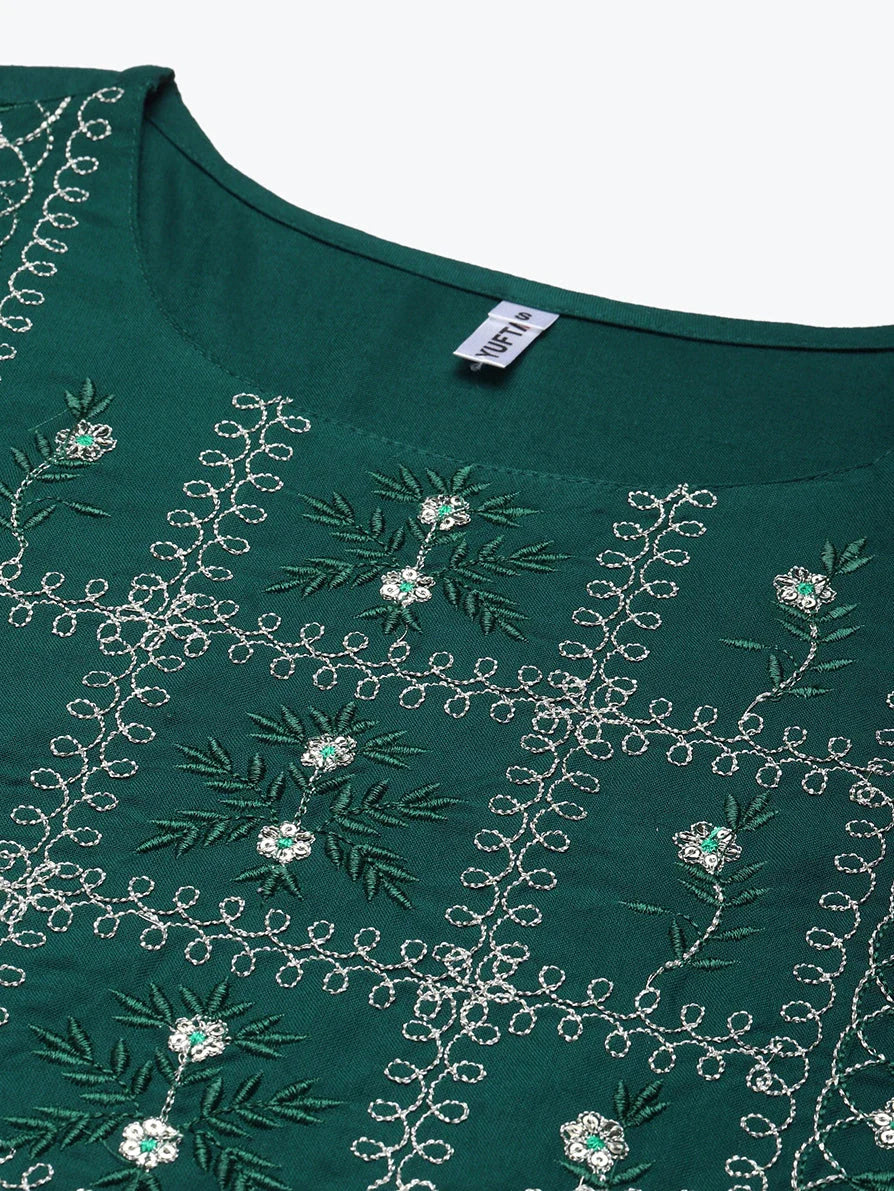 Green Thread Work Kurta-Indiakreations-JS6214KURTBS