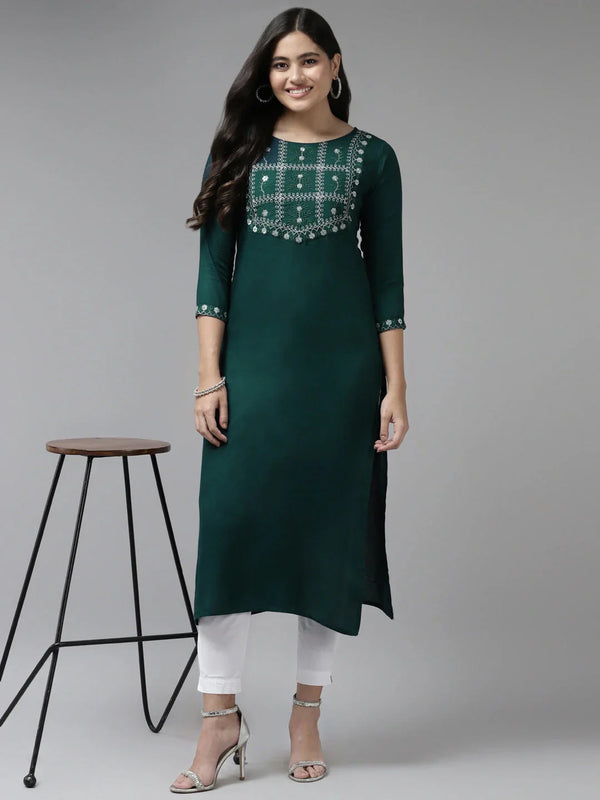 Green Thread Work Kurta-Indiakreations-JS6214KURTBS