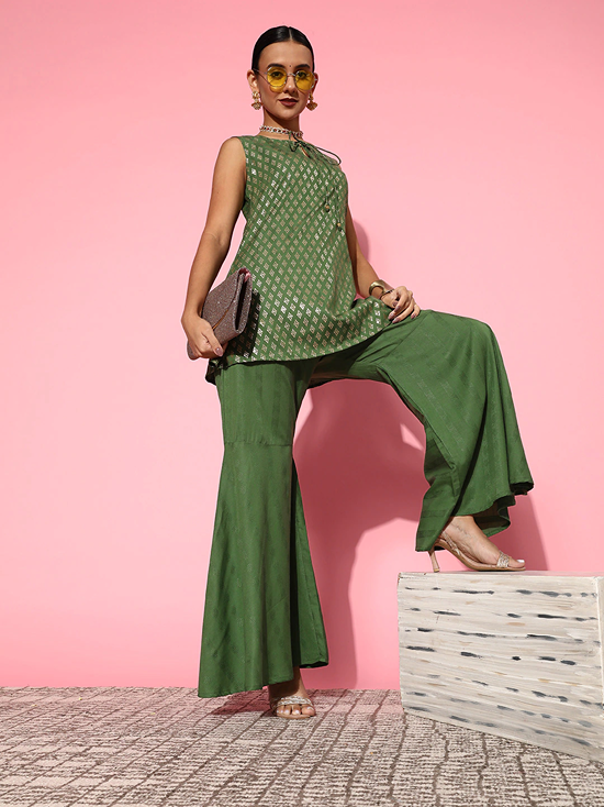 Green Top With Palazzos-Indiakreations-JS8145CRDGRXS