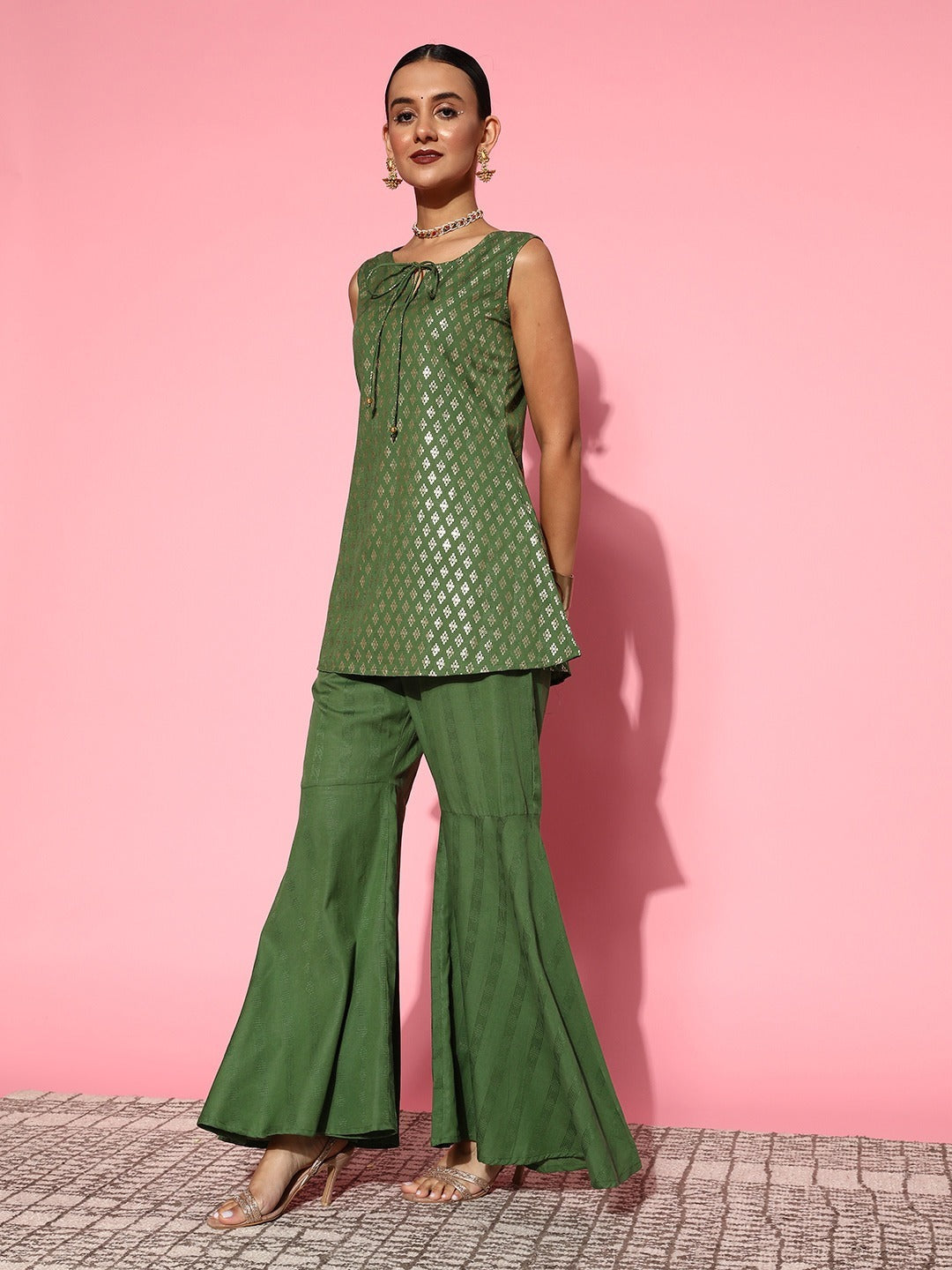 Green Top With Palazzos-Indiakreations-JS8145CRDGRXS