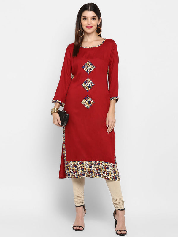 Women's Maroon Color Rayon Straight Kurta Only  - Vbuyz