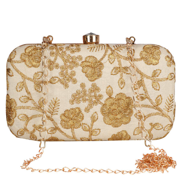 Women's Beige Color Ethnique Evening Clutch Bag - VASTANS