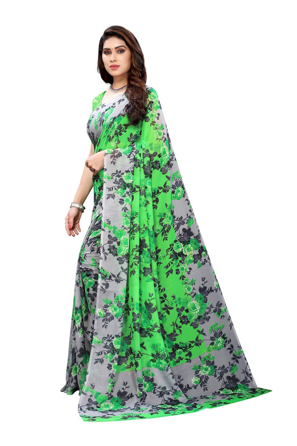 Women's Green Printed Georgette Saree - Vamika