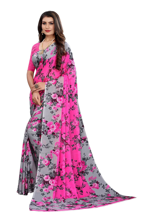 Women's Pink Printed Georgette Saree - Vamika