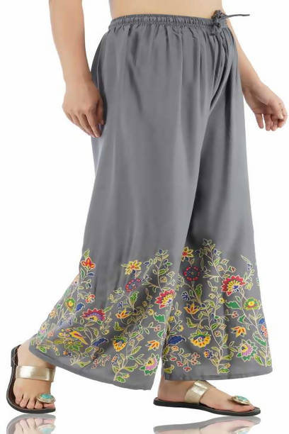 Women's Rayon Cotton Grey Colour Floral Printed Palazzo - Moeza